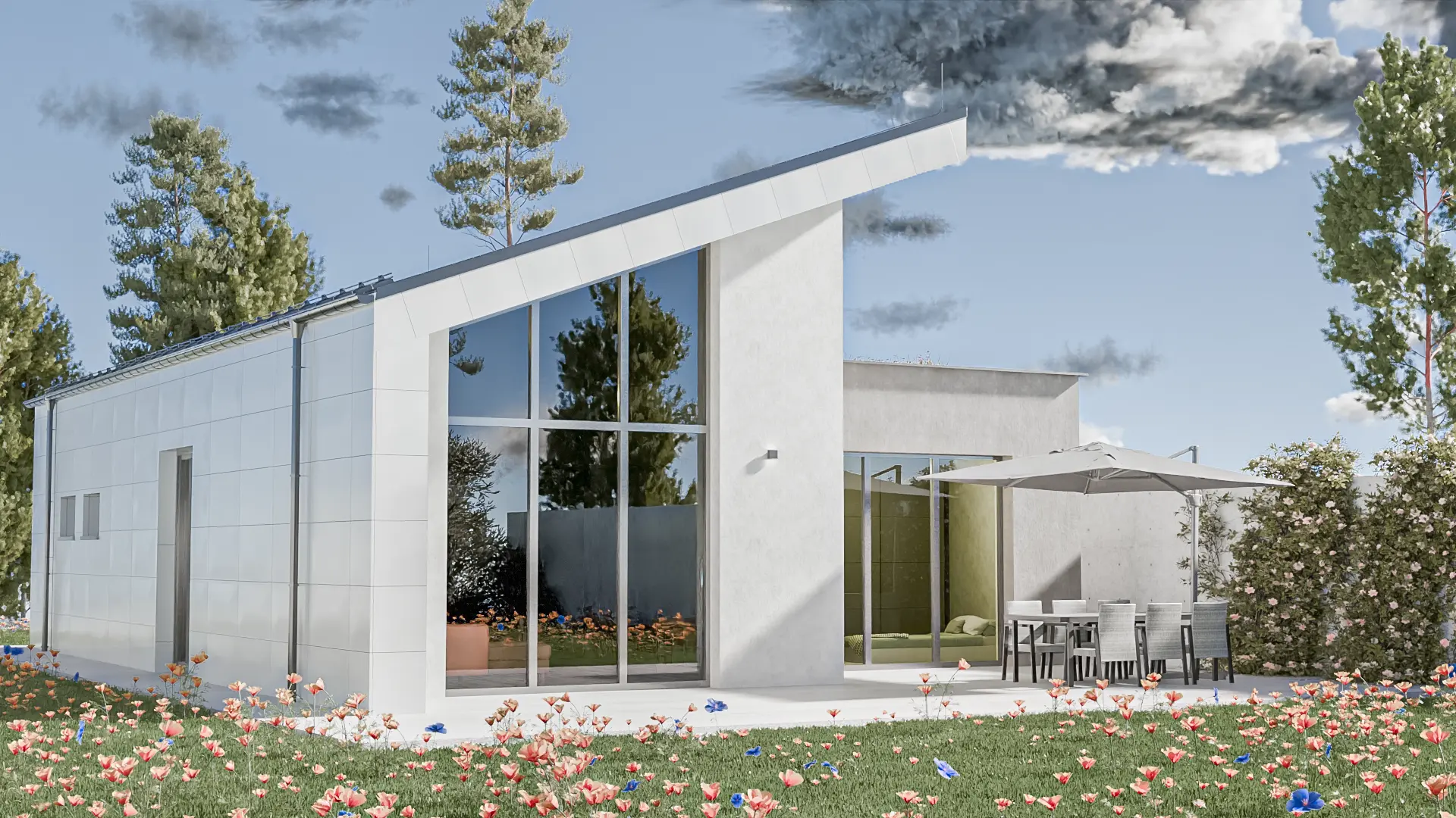 Detailná vizualizácia moderného rodinného domu so záhradou v Žiline.